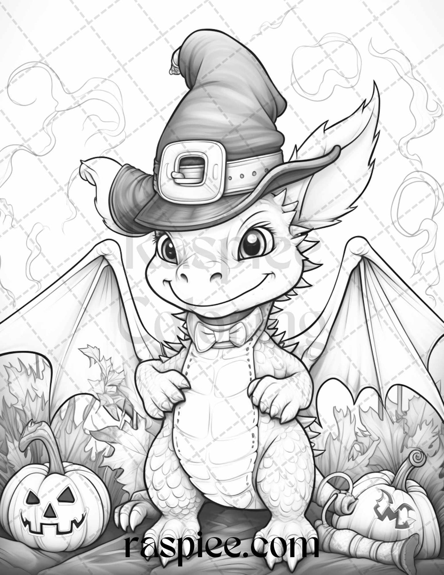 50 Cute Pumpkin Dragons Graycale Coloring Pages for Adults and Kids, Printable PDF File Instant Download