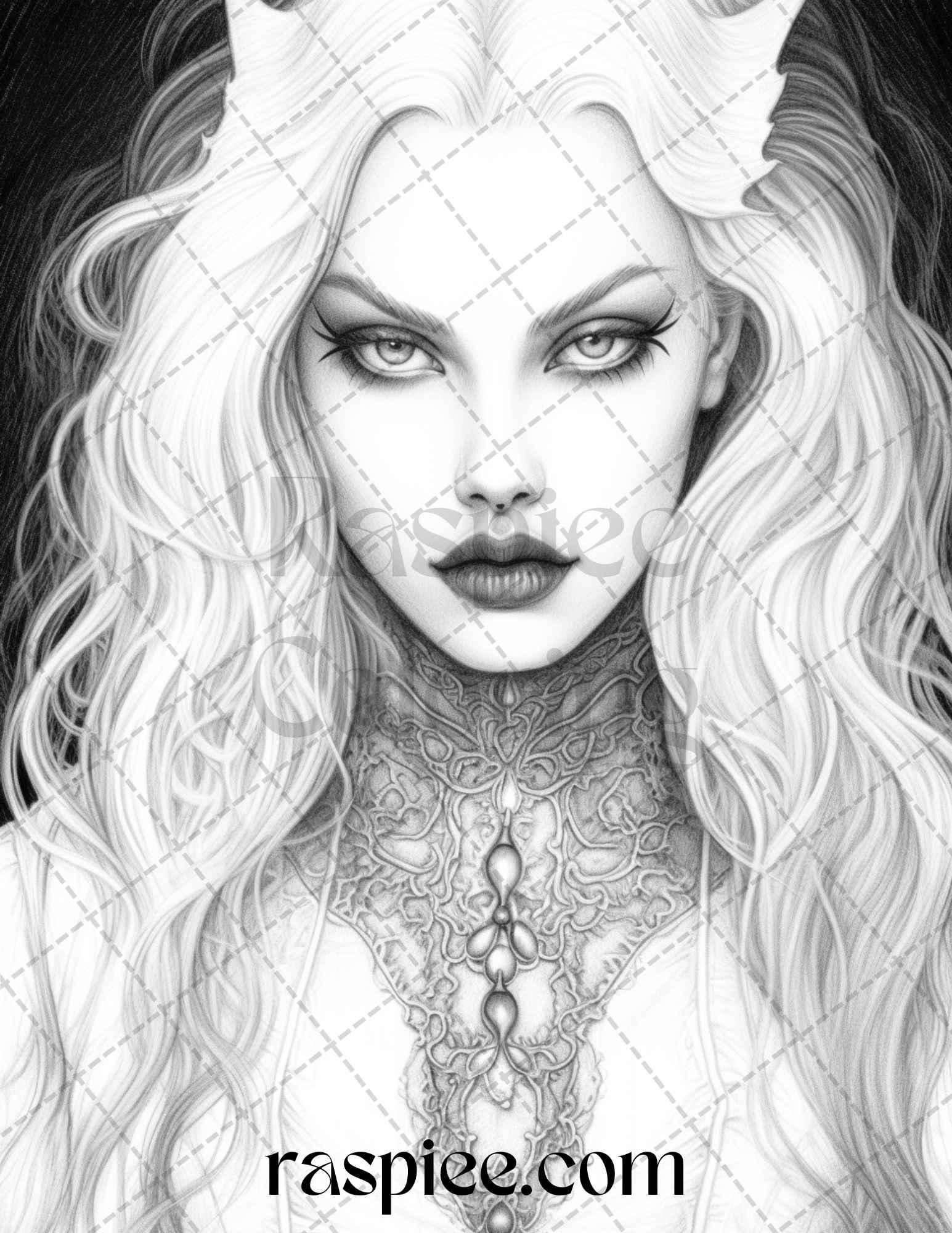Bewitching Vampires Grayscale Coloring Pages Printable for Adults, PDF File Instant Download