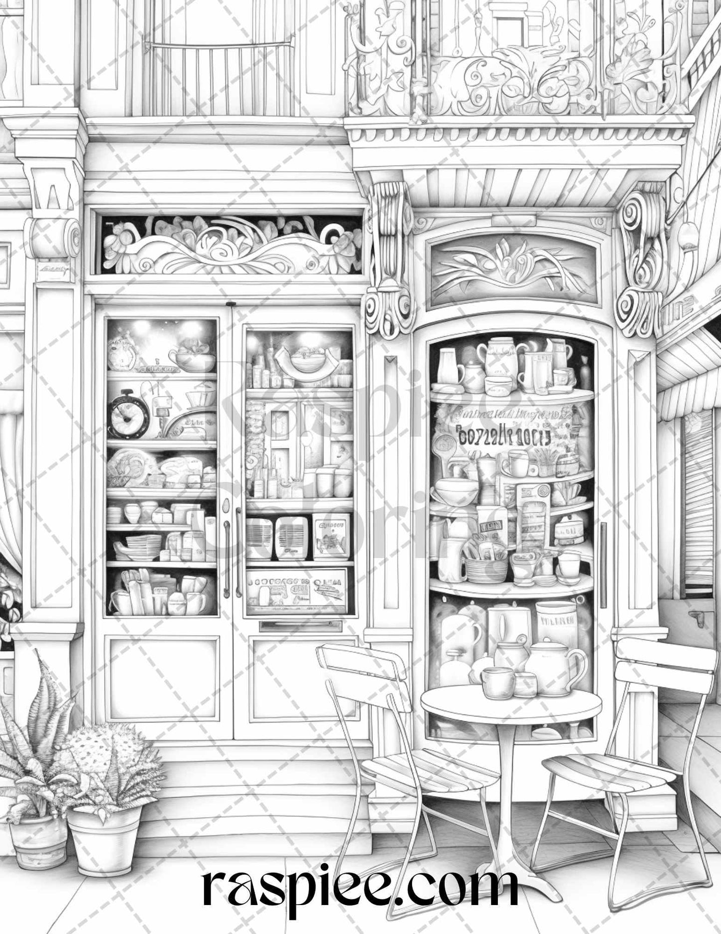 50 Cozy Coffee Shop Grayscale Coloring Pages Printable for Adults, PDF File Instant Download