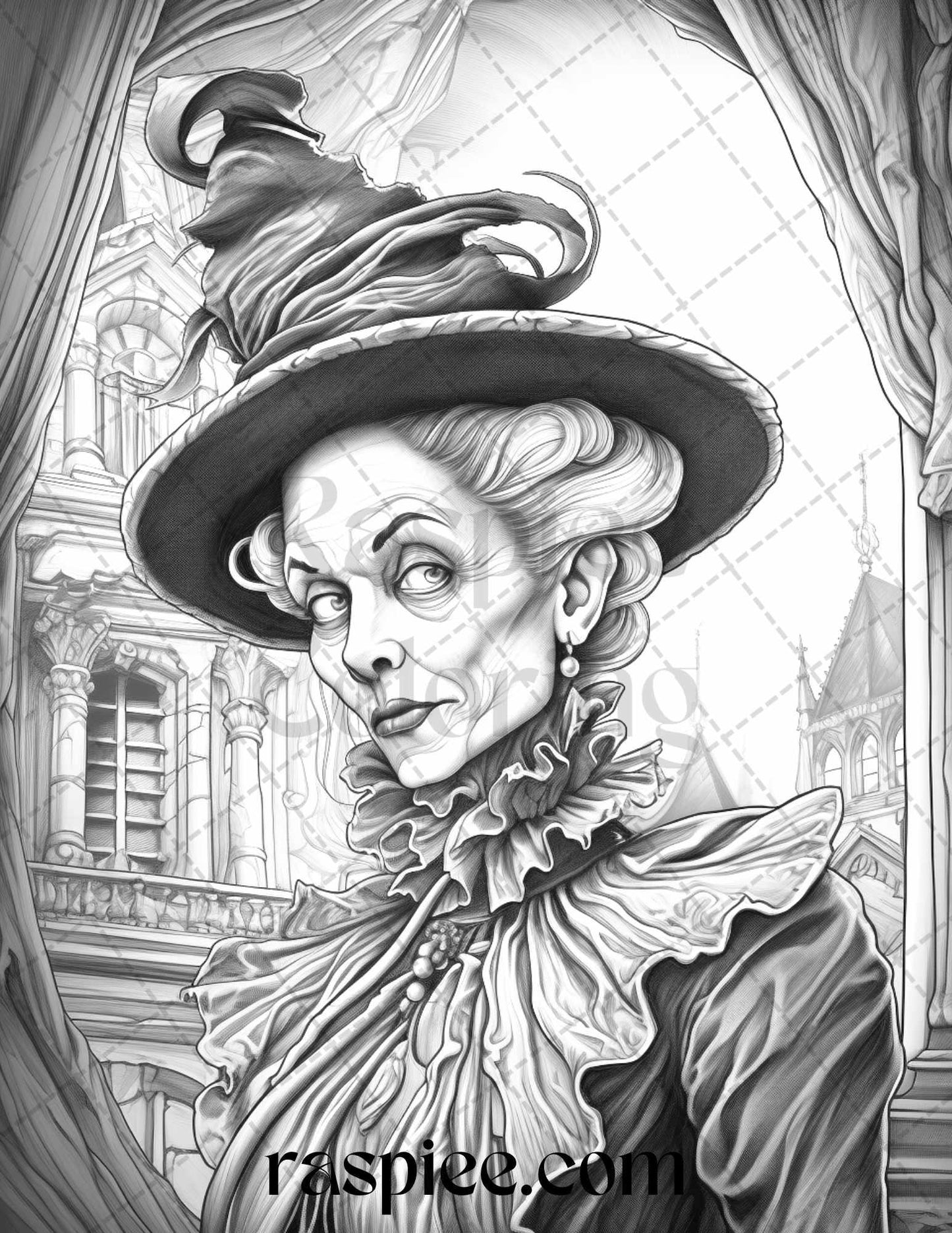 60 Halloween Victorian Era Grayscale Coloring Pages Printable for Adults, PDF File Instant Download