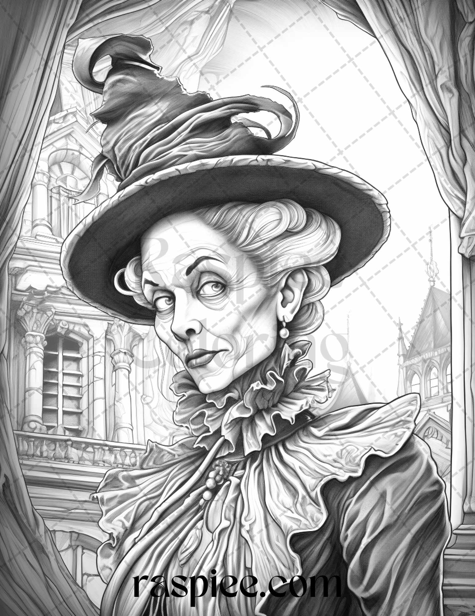 60 Halloween Victorian Era Grayscale Coloring Pages Printable for Adults, PDF File Instant Download