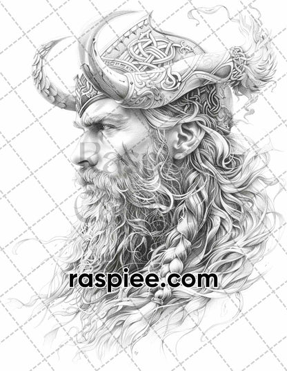 87 Viking Tattoos Grayscale Adult Coloring Pages Printable PDF Instant Download