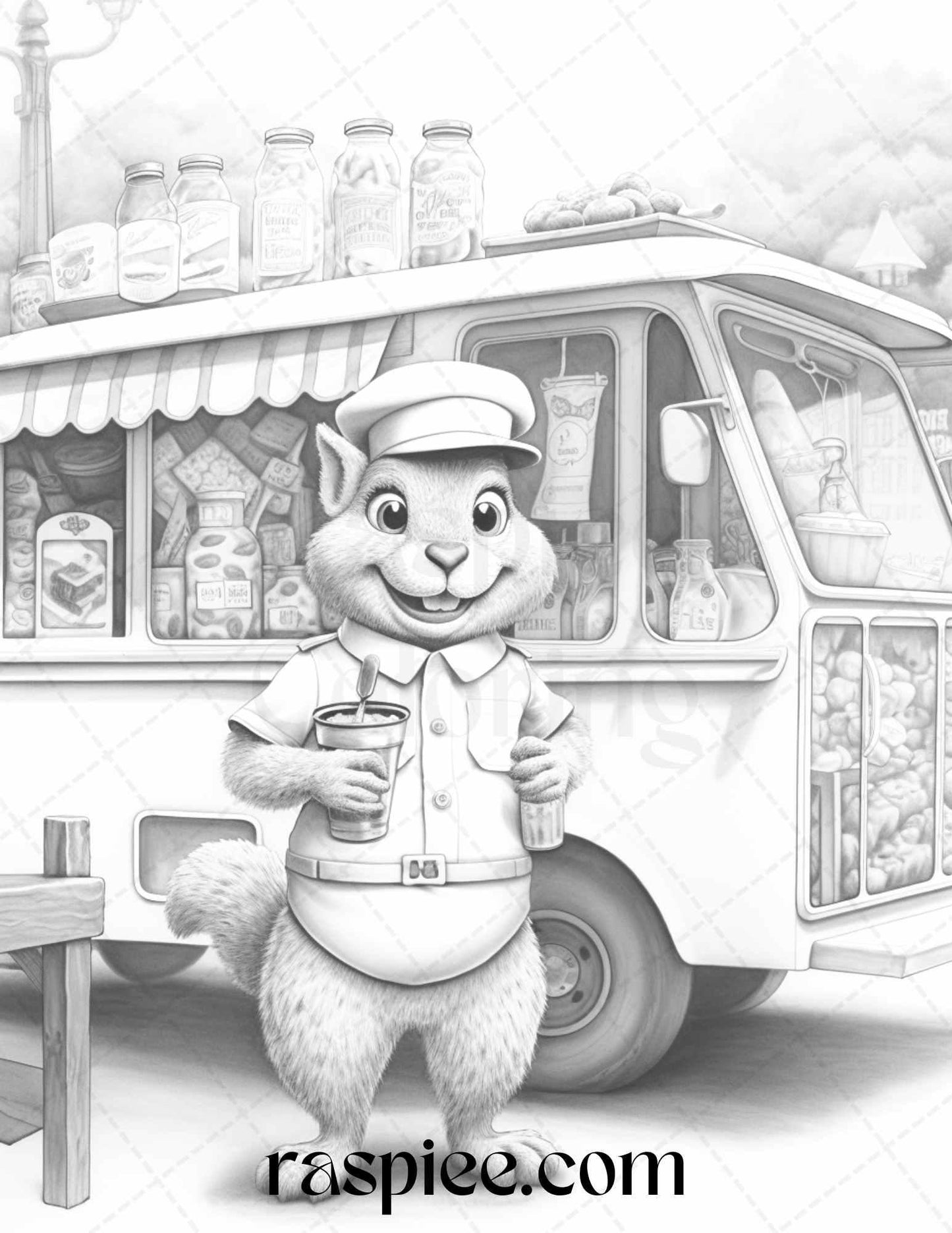 52 Adorable Squirrels Grayscale Coloring Pages Printable for Adults Kids, PDF File Instant Download