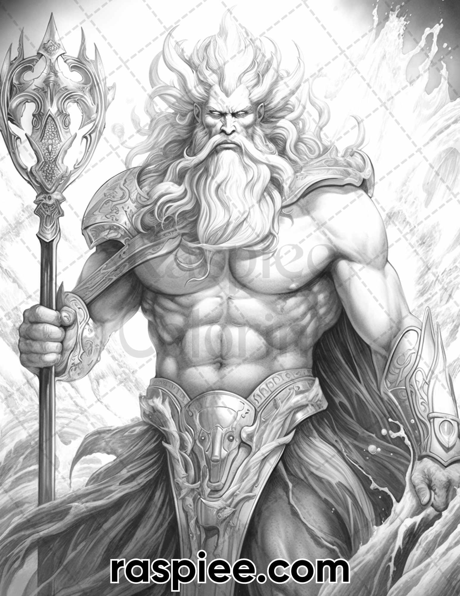 52 Mythology Gods Grayscale Coloring Pages for Adults, Printable PDF Instant Download