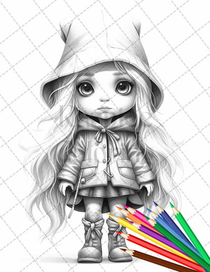 41 Adorable Gnome Girls Grayscale Coloring Pages Printable for Adults and Kids, PDF File Instant Download
