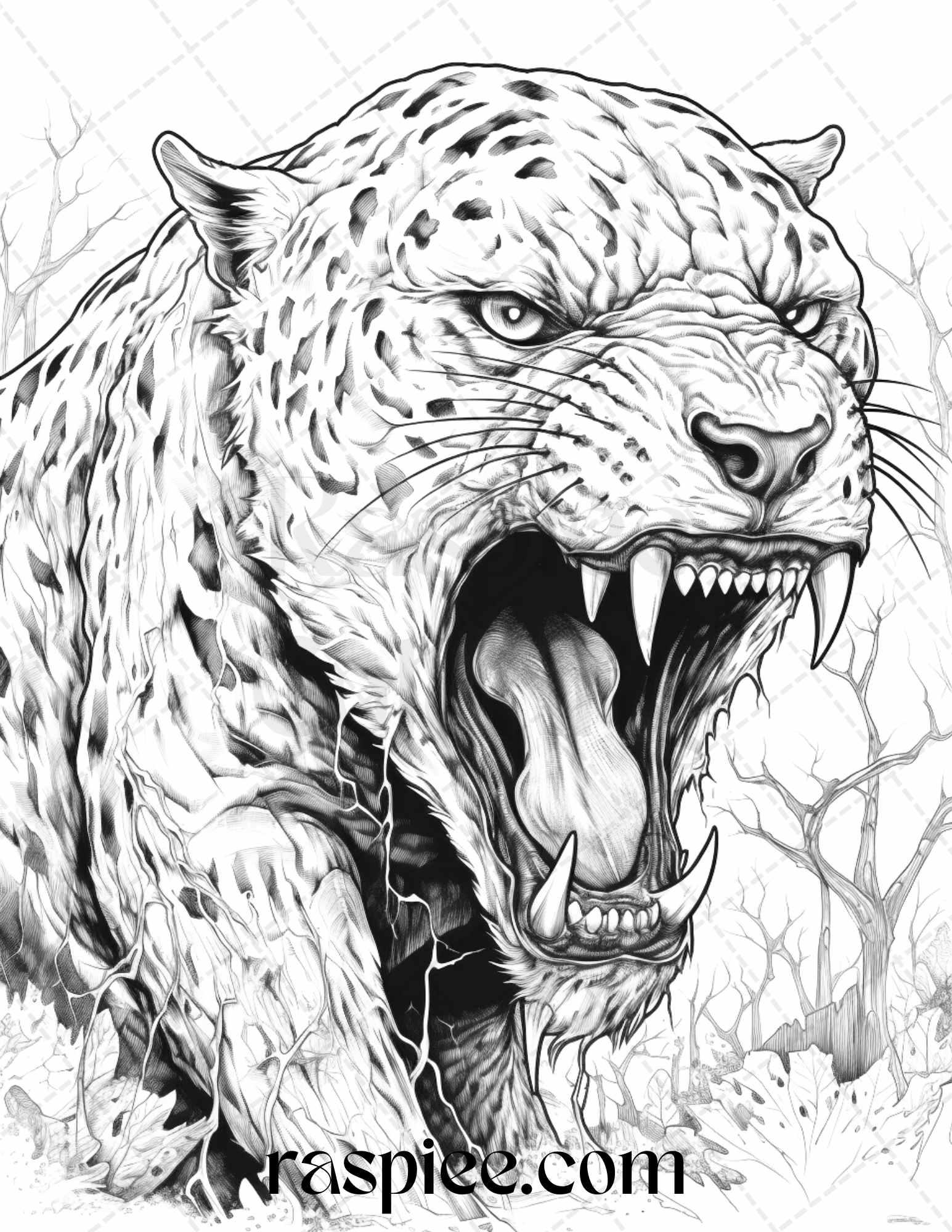 66 Horror Zombie Animals Grayscale Coloring Pages Printable for Adults, PDF File Instant Download