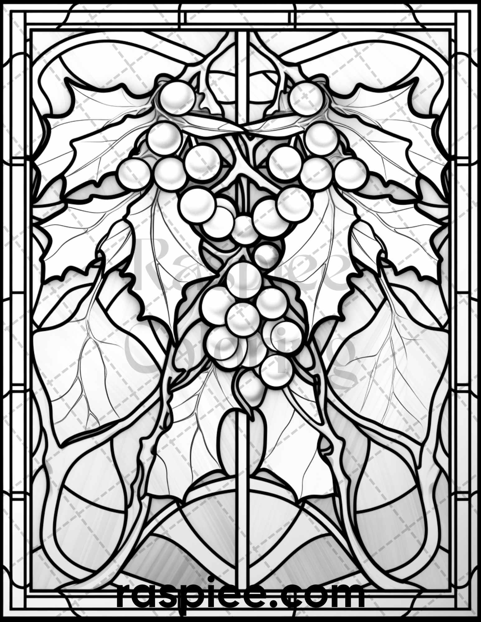 50 Christmas Stained Glass Grayscale Coloring Pages for Adults, Printable PDF File Instant Download