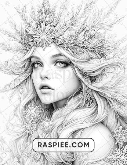 57 Winter Fairytale Portraits Adult Coloring Pages