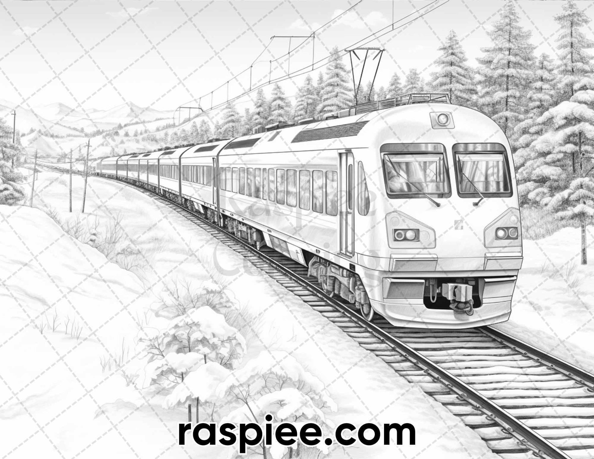60 Enchanting Winter Landscapes Grayscale Coloring Pages for Adults, Instant PDF Download
