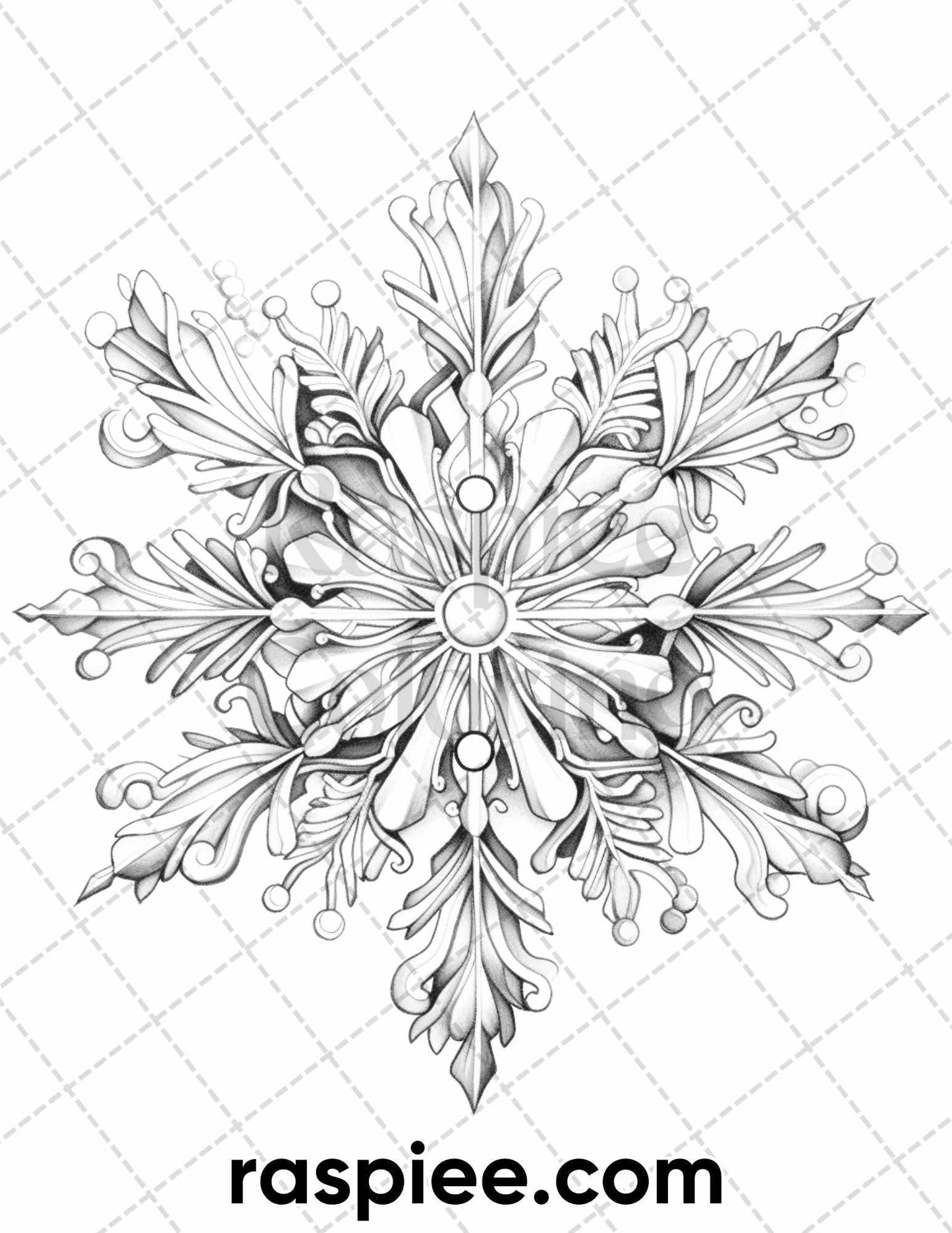 50 Christmas Snowflake Grayscale Coloring Pages for Adults, Printable PDF Instant Download