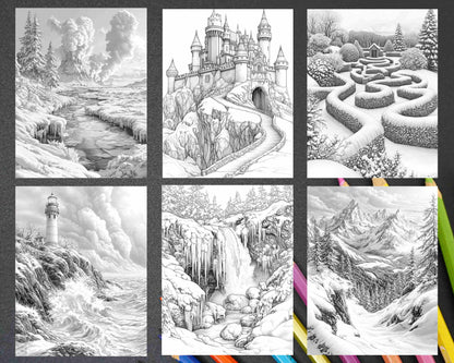 82 Winter Landscapes Adult Coloring Pages