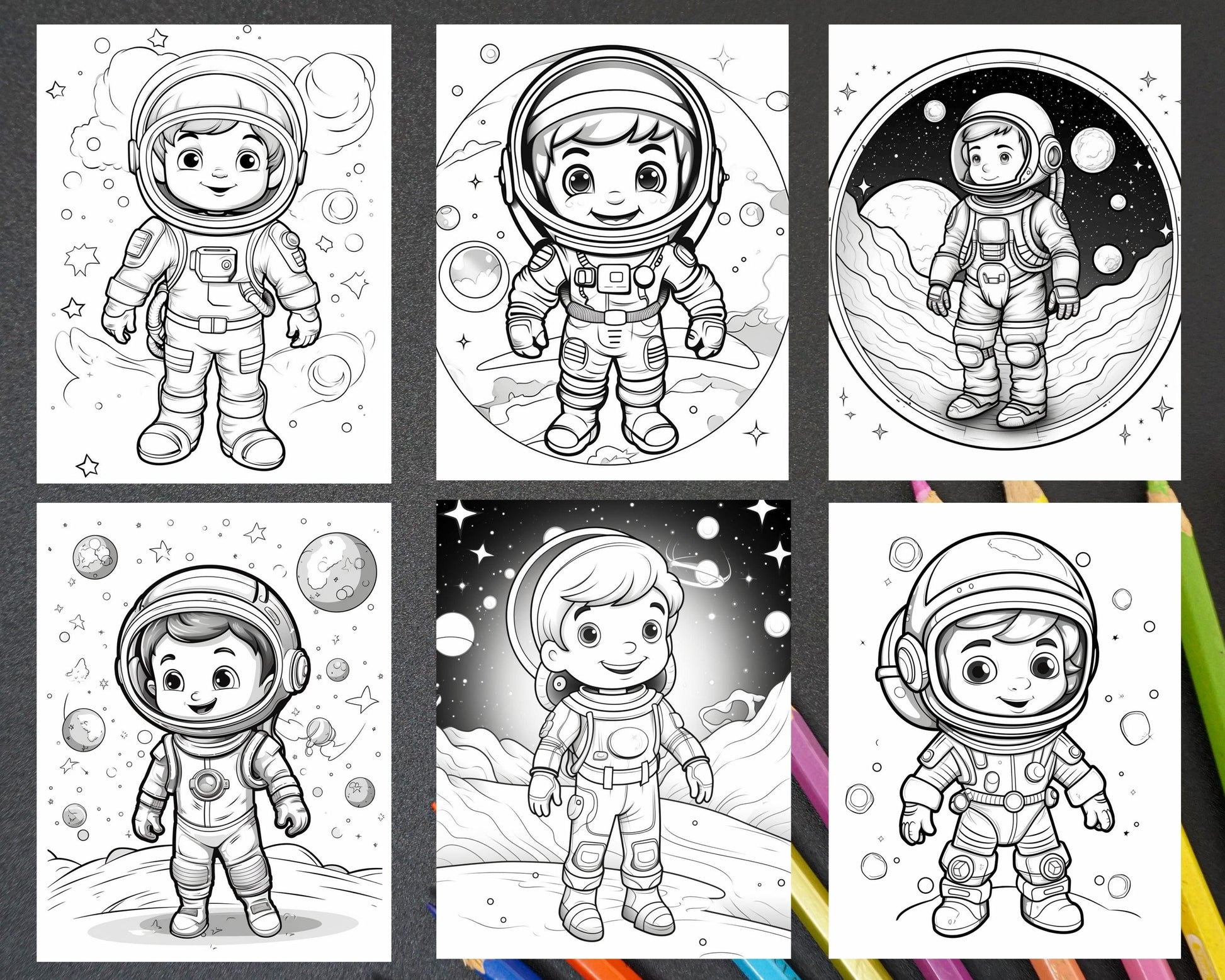 50 Cute Astronaut Adventures Coloring Pages Printable for Kids, PDF File Instant Download
