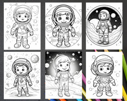 50 Cute Astronaut Adventures Coloring Pages Printable for Kids, PDF File Instant Download