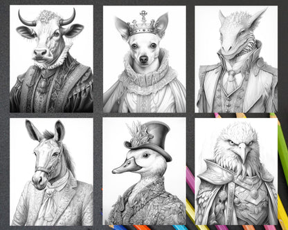 80 Gothic Animals Grayscale Adult Coloring Pages, Printable PDF Instant Download