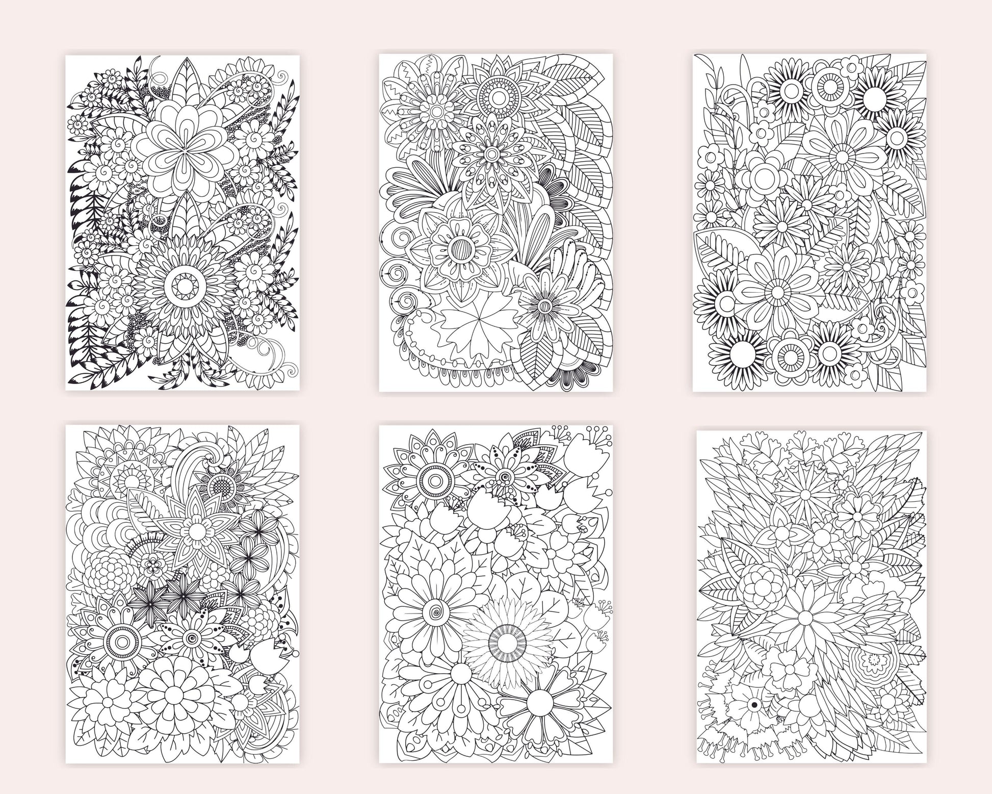 100 Printable Flower Zentangle Coloring Pages for Adults Anxiety Relief and Relaxation, Printable PDF File Instant Download
