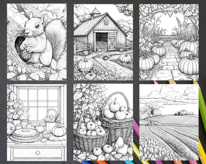 Autumn Charm Adult Coloring Pages Printable PDF Instant Download