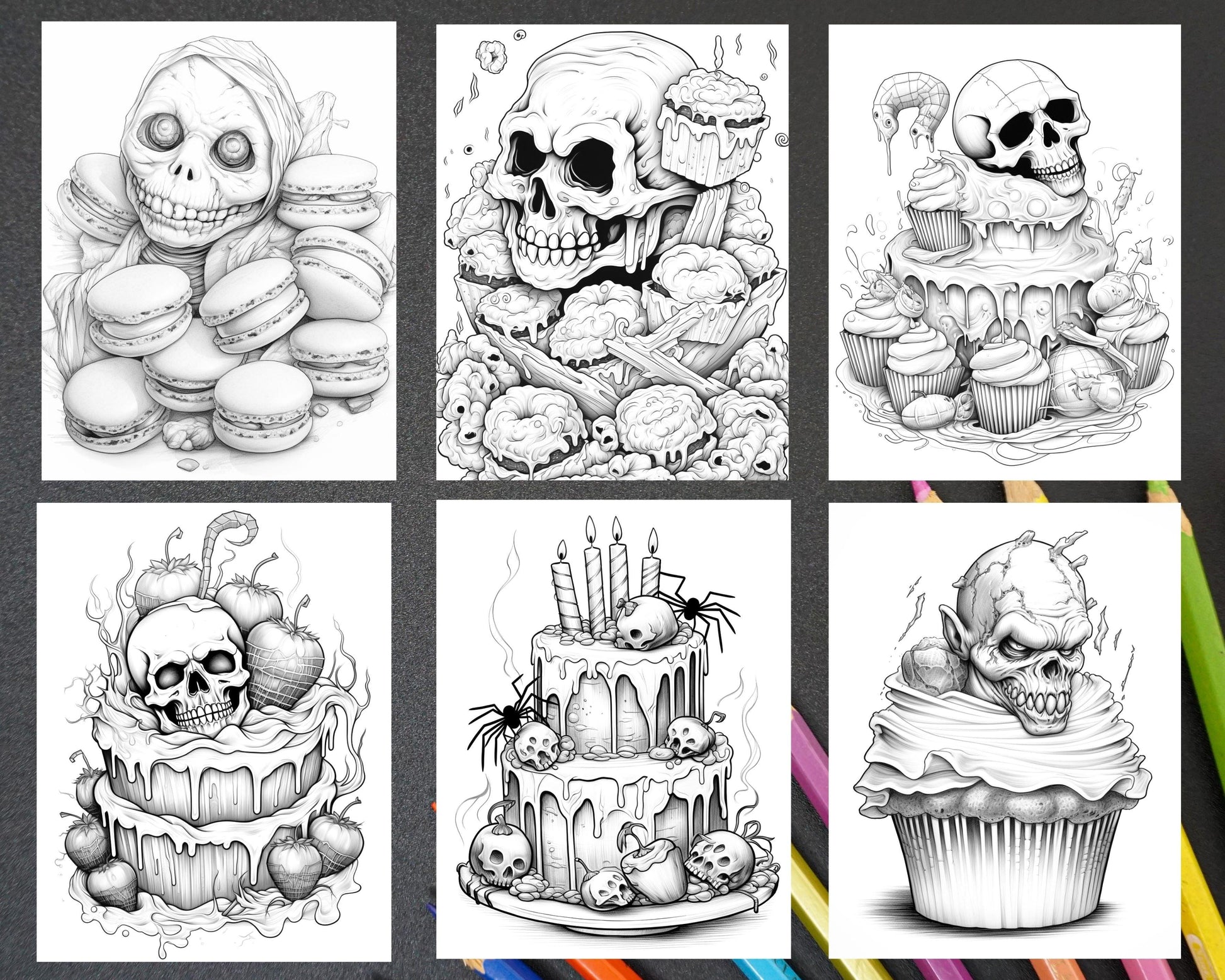 68 Halloween Spooky Desserts Grayscale Coloring Pages Printable for Adults, PDF File Instant Download