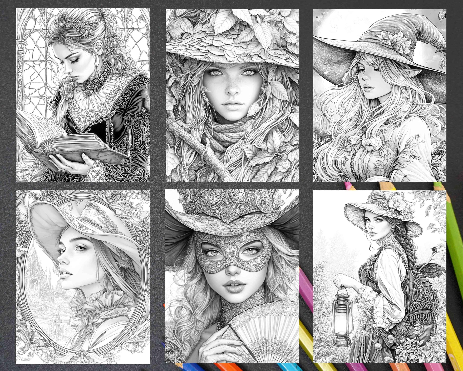Enchanted Witches Adult Coloring Pages Printable PDF Instant Download
