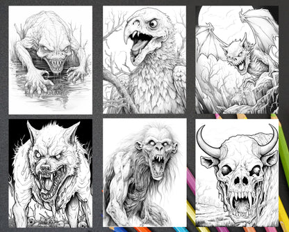 66 Horror Zombie Animals Grayscale Coloring Pages Printable for Adults, PDF File Instant Download