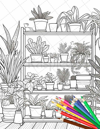 38 Indoor Houseplants Coloring Pages Printable for Adults, Grayscale Coloring Page, PDF File Instant Download