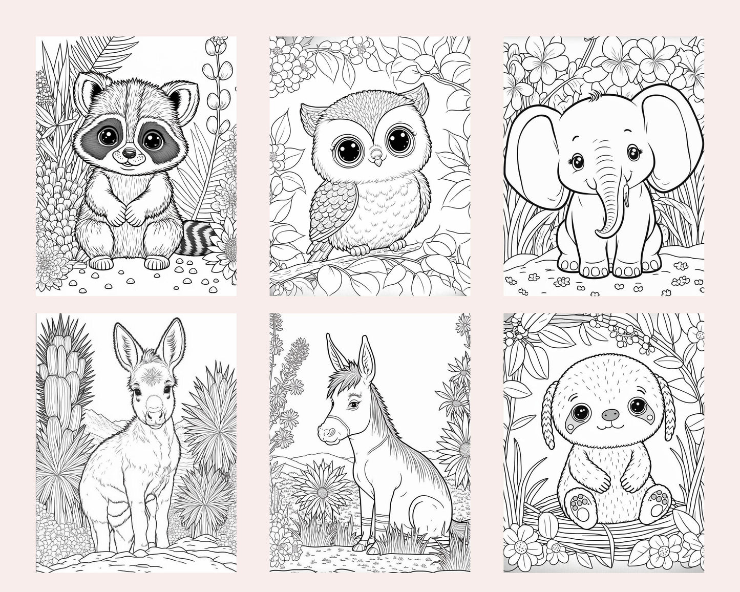 60 Cute Animals Printable Coloring Pages for Kids, Printable PDF File Instant Download