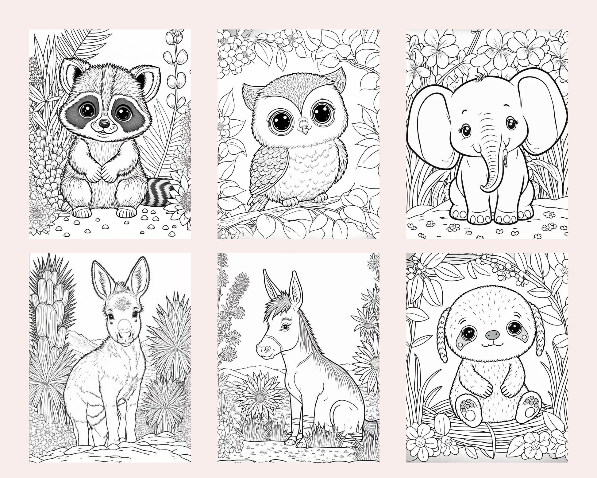 60 Cute Animals Printable Coloring Pages for Kids, Printable PDF File Instant Download