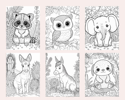 60 Cute Animals Printable Coloring Pages for Kids, Printable PDF File Instant Download