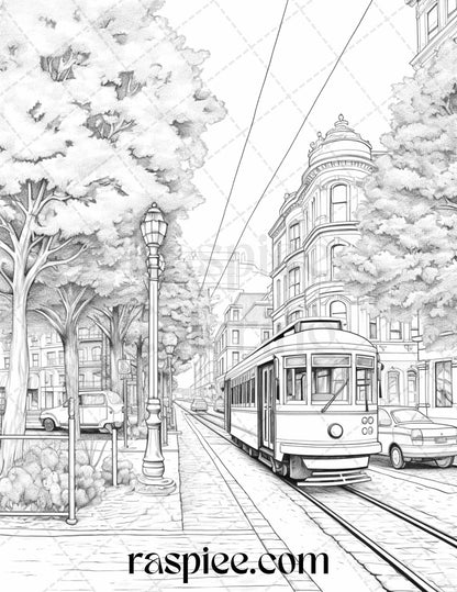 Autumn Scenery Grayscale Coloring Pages Printable for Adults, PDF File Instant Download