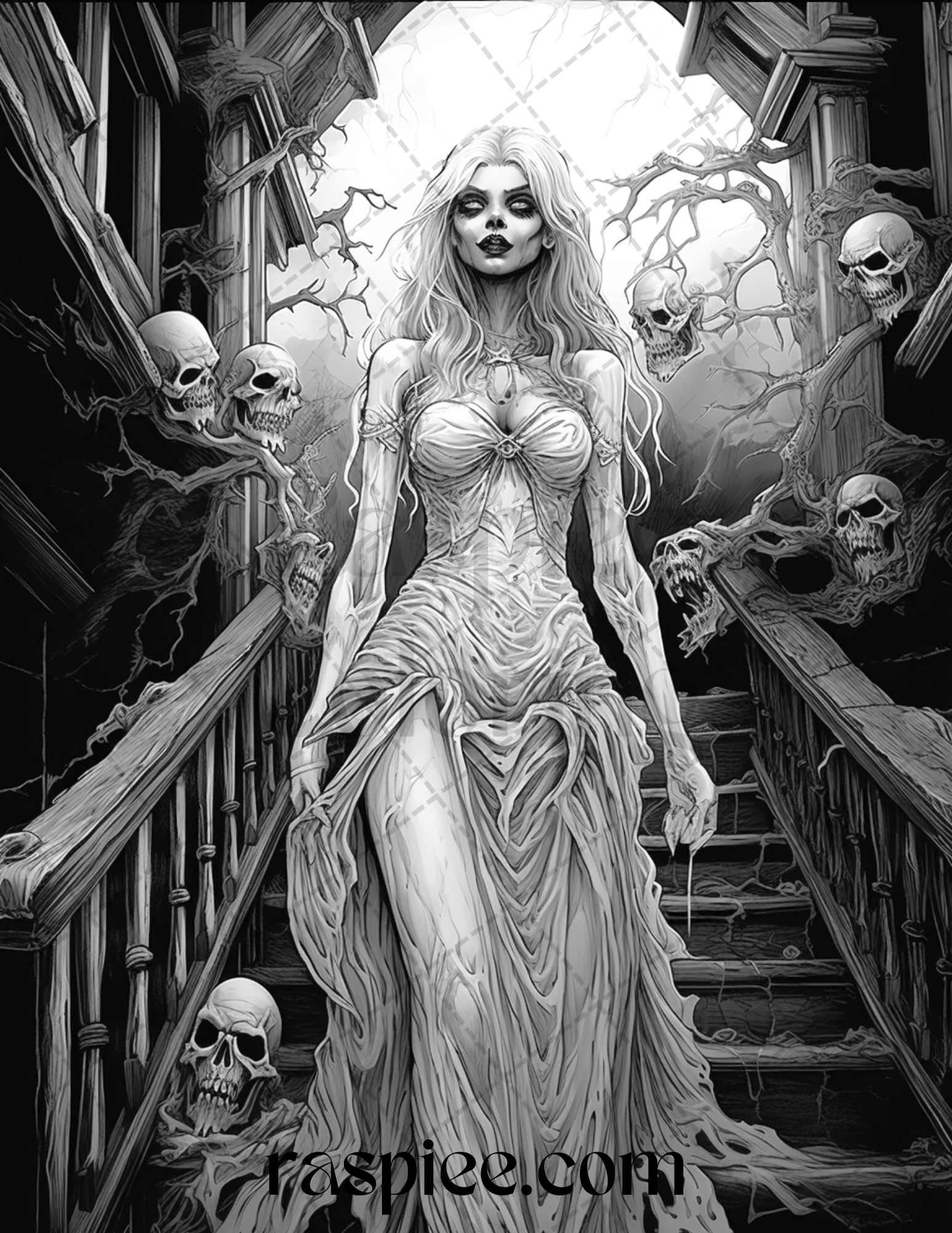 60 Halloween Vampire Grayscale Coloring Pages Printable for Adults, PDF File Instant Download