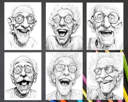 50 Funny Grandpa Grayscale Coloring Pages for Adults, Printable PDF Instant Download