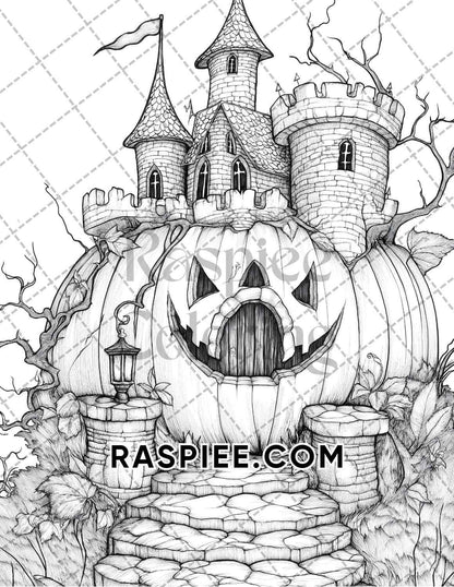 Fantasy Giant Pumpkin Castles Adult Coloring Pages Printable PDF Instant Download