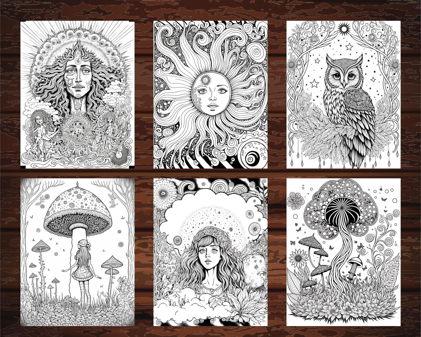 100 Psychedelic Coloring Pages Printable for Adults, Trippy Coloring Pages, Grayscale Coloring Book, Printable PDF File Instant Download