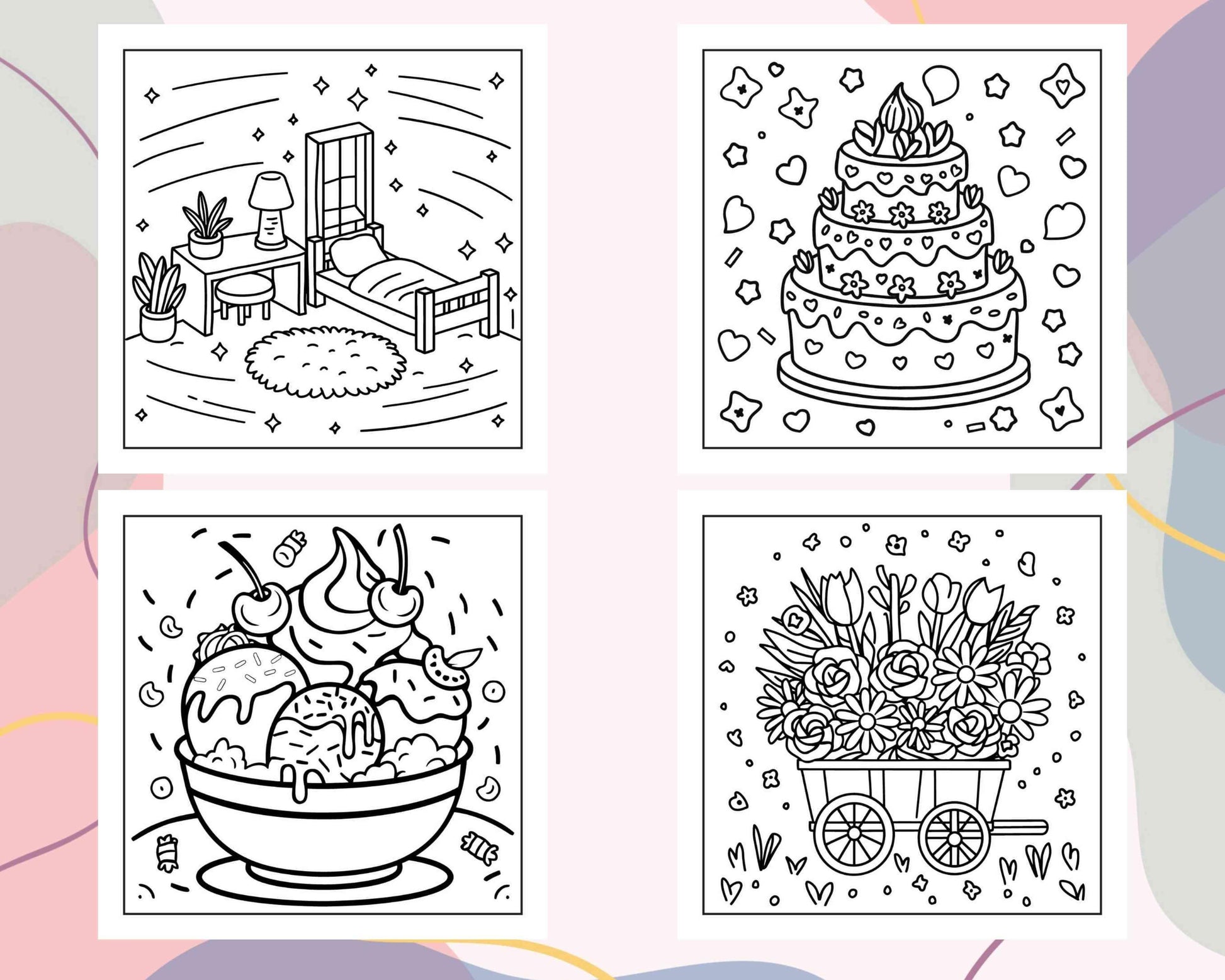 90 Bold and Easy Stress Relief Coloring Pages Printable PDF Instant Download