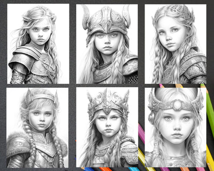 58 Little Viking Girls Boys Portrait Grayscale Coloring Pages Printable, PDF File Instant Download
