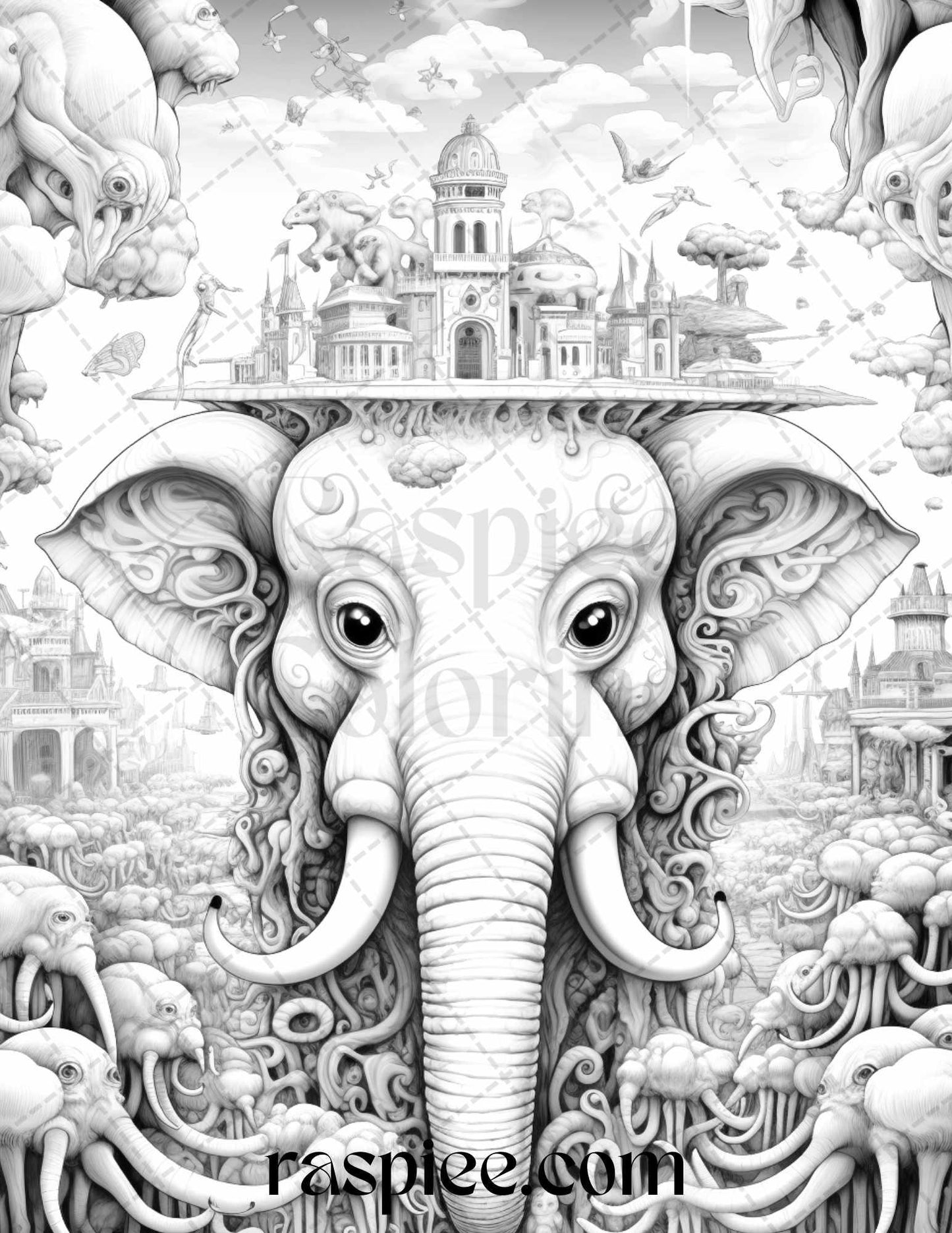 53 Surreal Creatures Grayscale Coloring Pages for Adults, Printable PDF File Instant Download