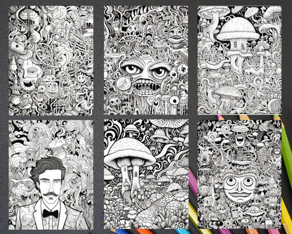 Psychedelic Trippy Coloring Book Printable for Adults, Grayscale Coloring Page, PDF File Instant Download
