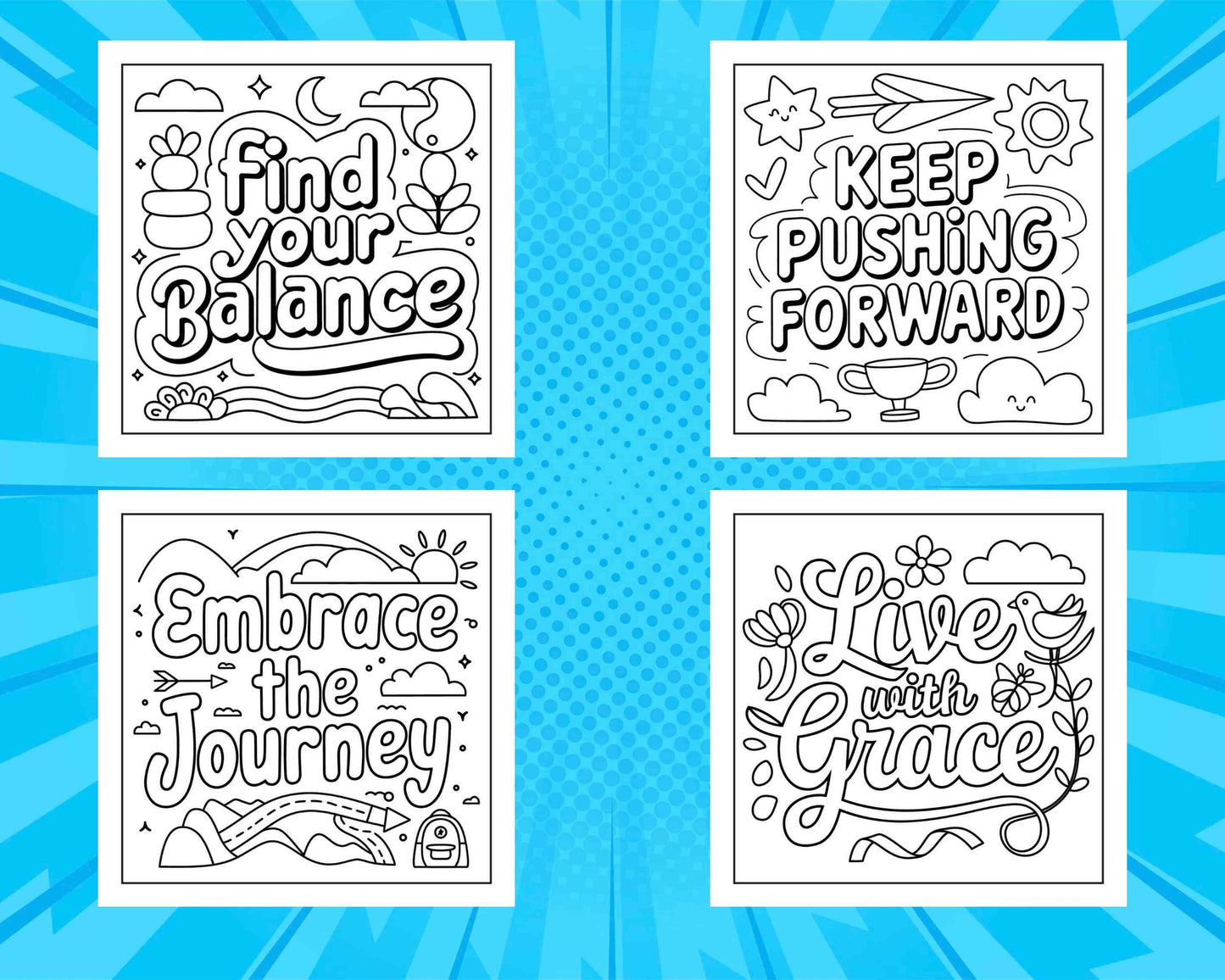 78 Bold and Easy Inspirational Words Coloring Pages Printable PDF Instant Download