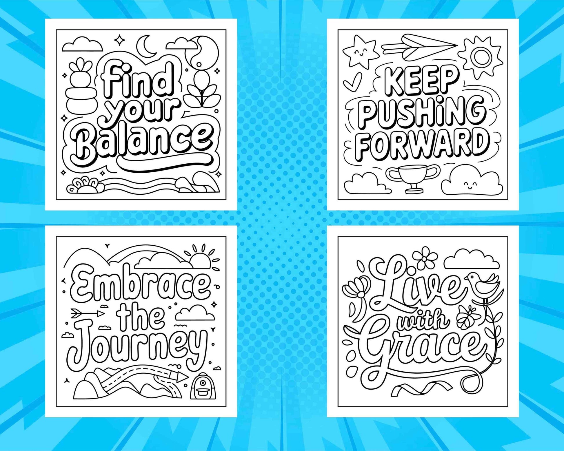 78 Bold and Easy Inspirational Words Coloring Pages Printable PDF Instant Download