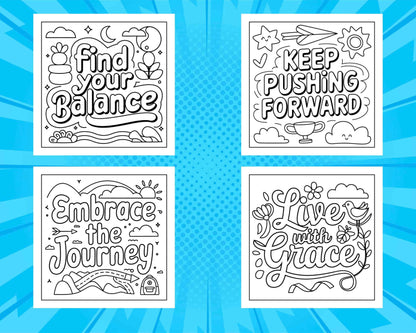 78 Bold and Easy Inspirational Words Coloring Pages Printable PDF Instant Download