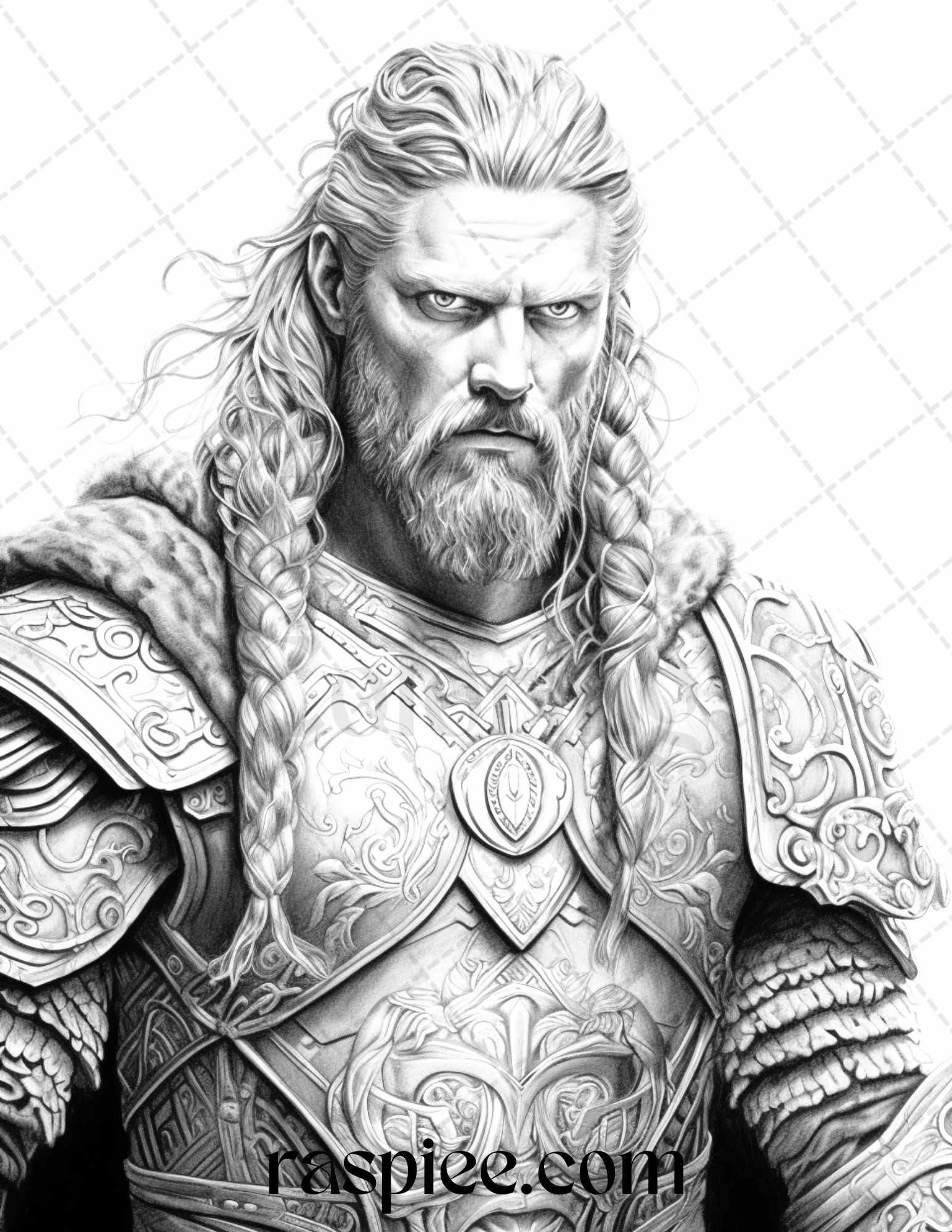 55 Viking Warriors Portrait Grayscale Coloring Pages Printable for Adults, PDF File Instant Download
