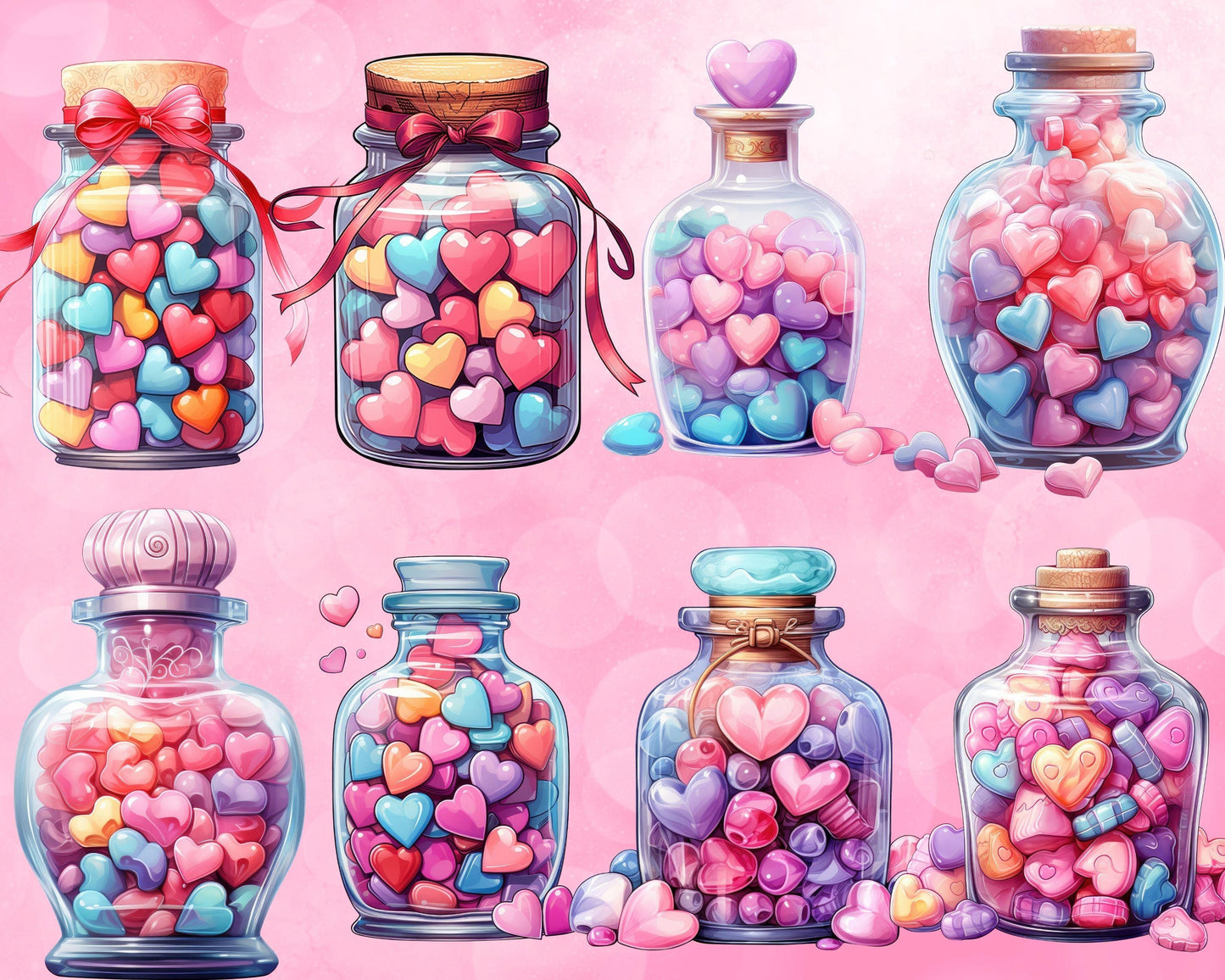 Valentine Candy In Jar Clip Art Bundle, 43 PNG High-Res Files for Commercial Use