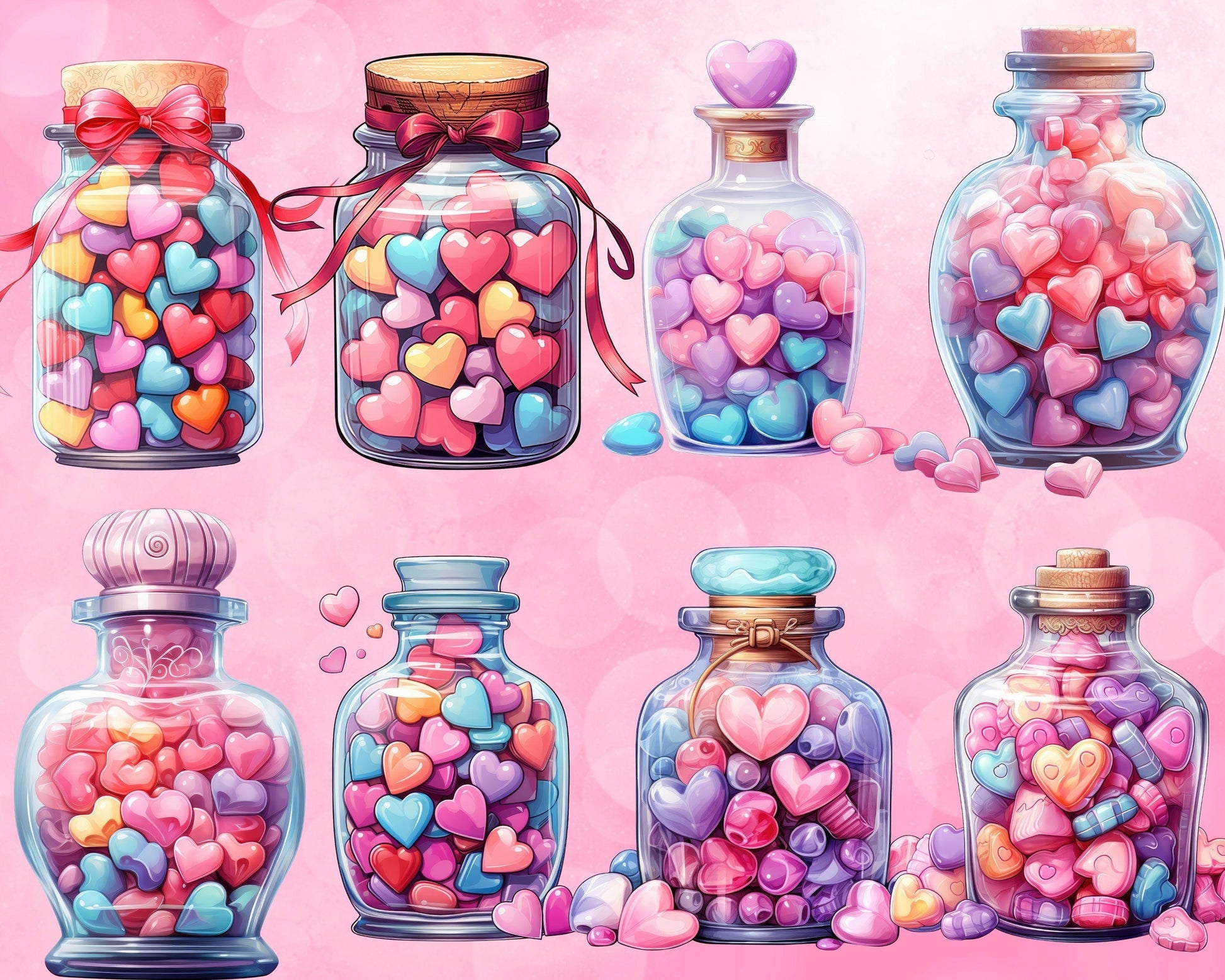 Valentine Candy In Jar Clip Art Bundle, 43 PNG High-Res Files for Commercial Use