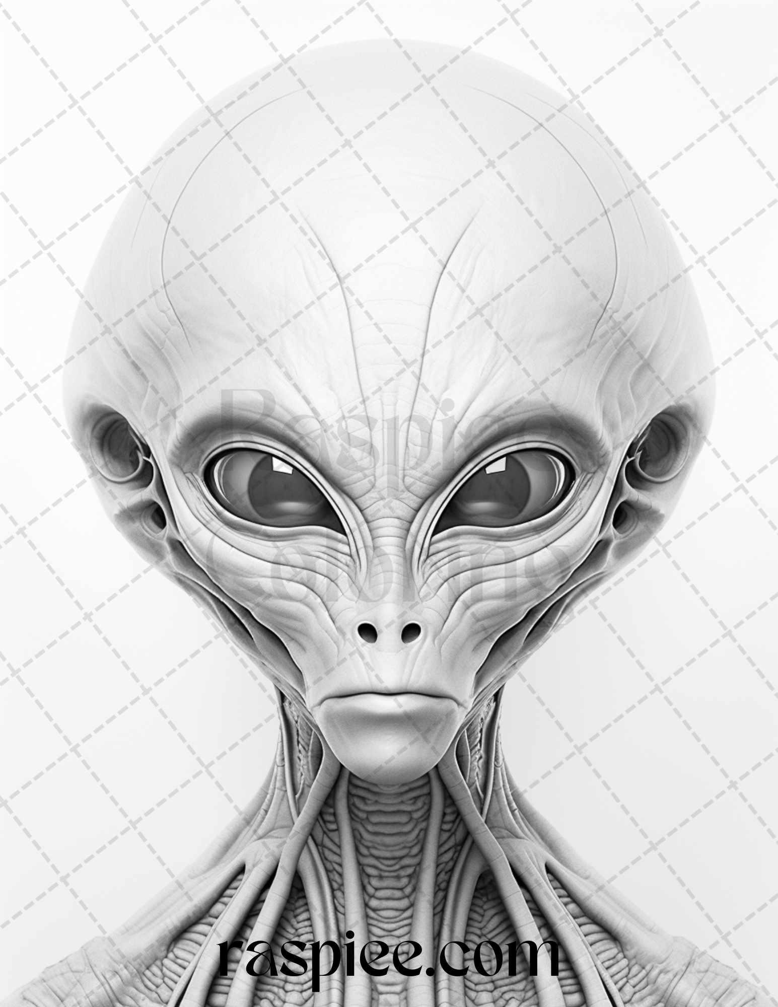 65 Alien Portrait Grayscale Coloring Pages for Adults, Printable PDF File Instant Download