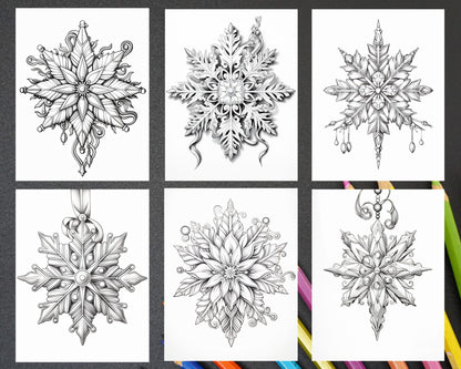 50 Christmas Snowflake Grayscale Coloring Pages for Adults, Printable PDF Instant Download