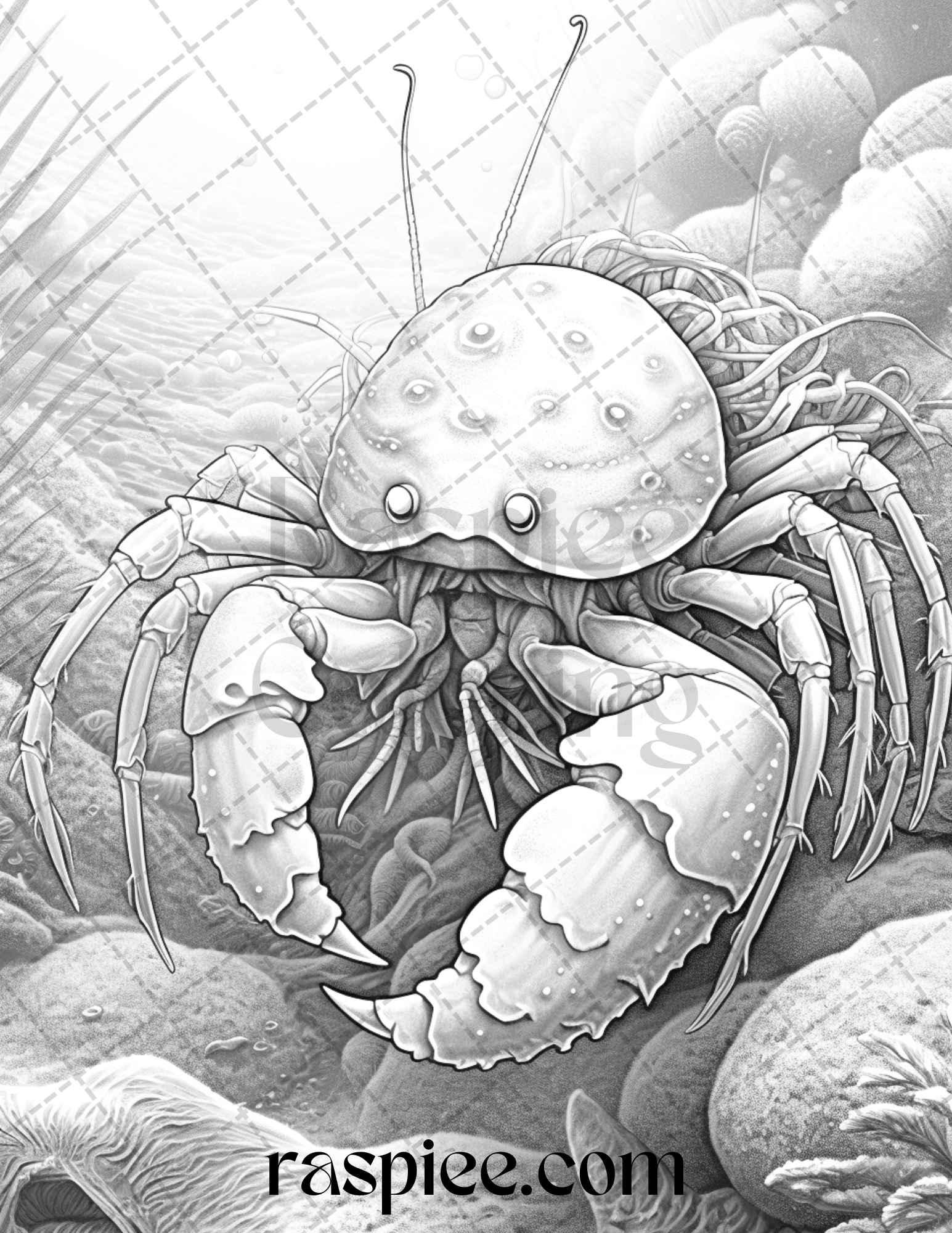 Ocean Life Grayscale Coloring Pages Printable for Adults Relaxation and Creativity, PDF File Instant Download