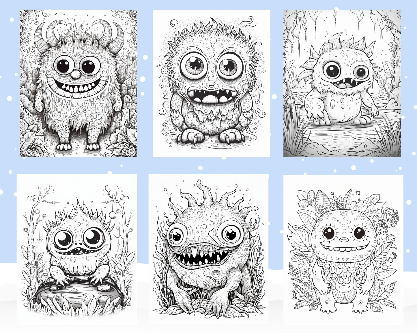 64 Adorable Monster Printable Coloring Pages for Kids, Printable PDF File Instant Download