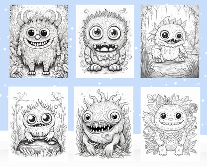 64 Adorable Monster Printable Coloring Pages for Kids, Printable PDF File Instant Download