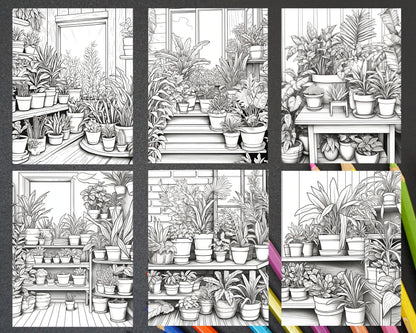 38 Indoor Houseplants Coloring Pages Printable for Adults, Grayscale Coloring Page, PDF File Instant Download