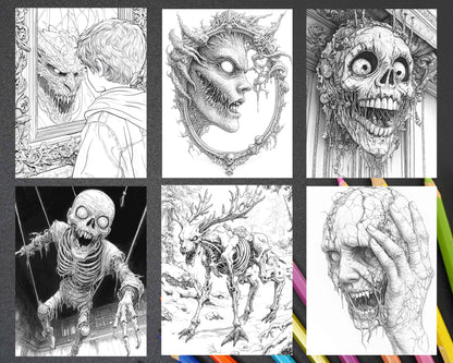 Nightmarish Creatures Halloween Adult Coloring Pages Printable PDF Instant Download