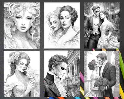 Phantom of the Opera Grayscale Coloring Pages Printable for Adults, PDF File Instant Download